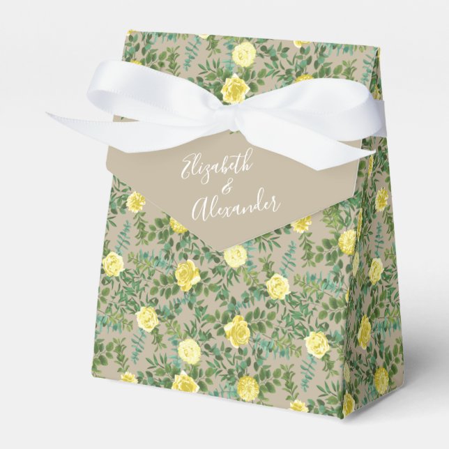 Yellow Vintage Rose Elegant Wedding Favour Box (Front Side)