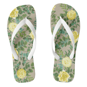 Yellow Vintage Rose Elegant Wedding Flip Flops