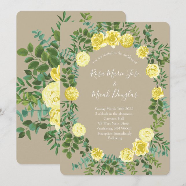 Yellow Vintage Rose Elegant Wedding Invitation (Front/Back)