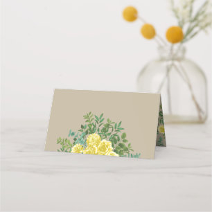 Yellow Vintage Rose Elegant Wedding Place Card