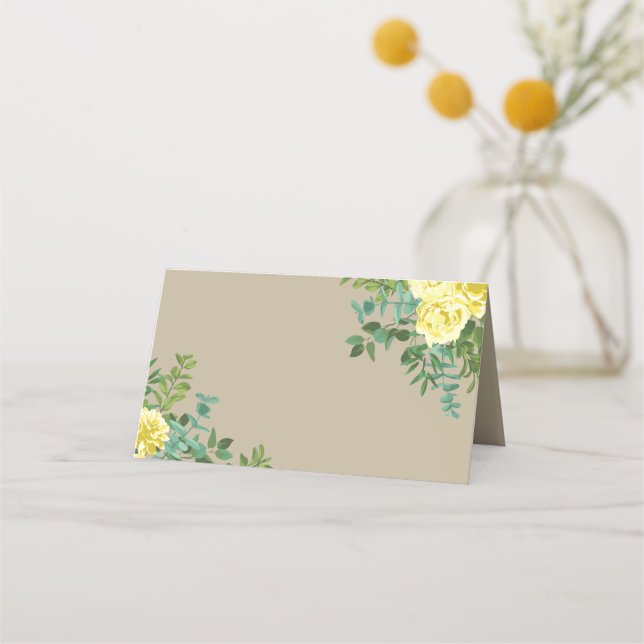 Yellow Vintage Rose Elegant Wedding Place Card (Front)