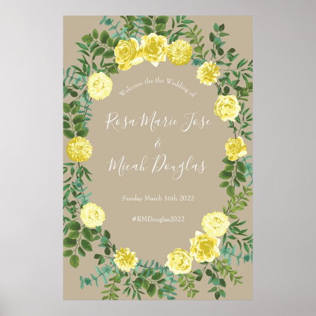 Yellow Vintage Rose Elegant Wedding Poster (Front)