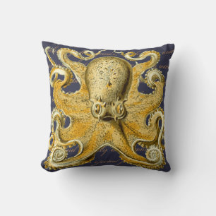 Yellow Vintage Sea Creature Octopus Nautical Cushion