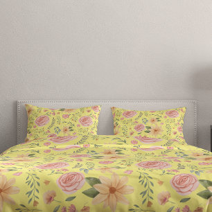 Yellow Vintage Wildflower Rose Pattern  Pillowcase