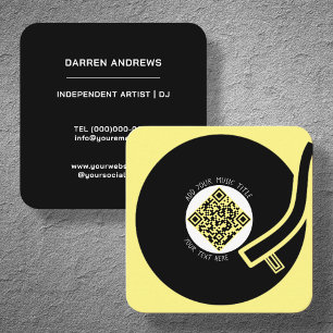 Yellow Vinyl LP Music QR Code Square Business Card