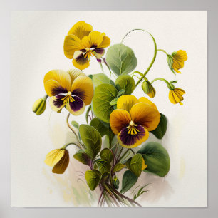 Yellow Violas Flower Art Print Poster