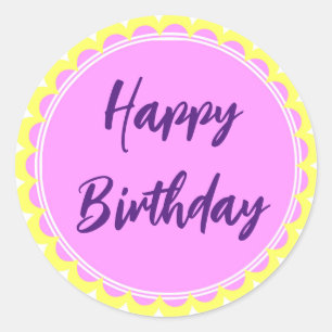 Yellow Violet Happy Birthday Classic Round Sticker