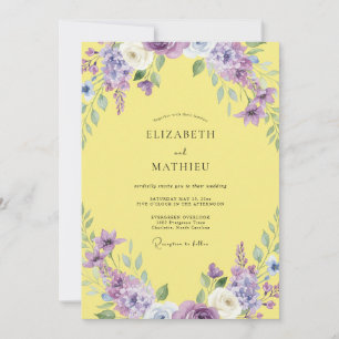 Yellow Violet Watercolor Wedding Invitation