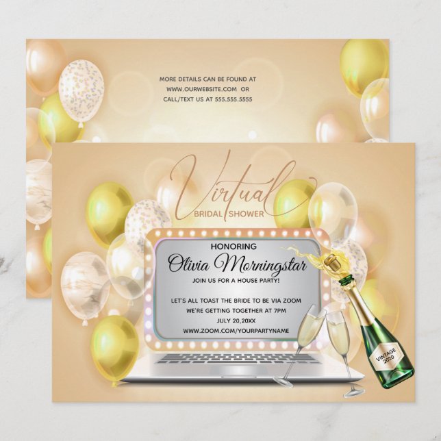 Yellow Virtual Bridal Shower Celebration Laptop Invitation (Front/Back)