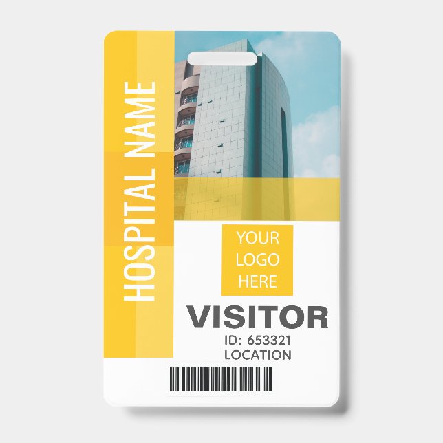 Yellow Visitor Bar Code, Logo ID Badge (Front)