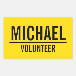Yellow Volunteer Badge with Custom Name Rectangular Sticker