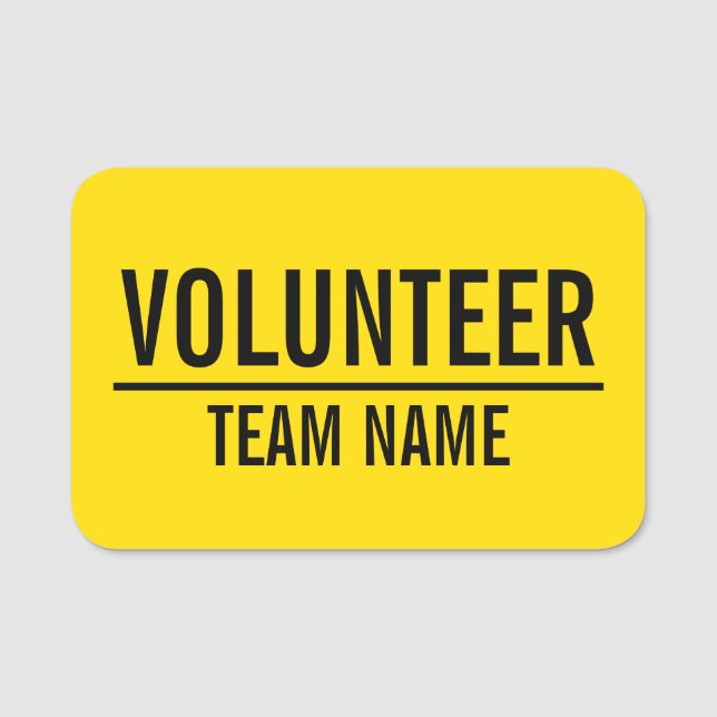 Yellow Volunteer Badge with Custom Team Name (Front)