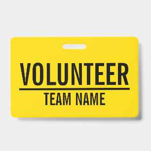 Yellow Volunteer Badge with Custom Team Name ID Badge
