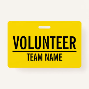 Yellow Volunteer Badge with Custom Team Name ID Badge