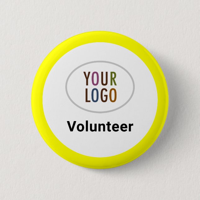 Yellow Volunteer Staff Button Badge Company Logo (Front)