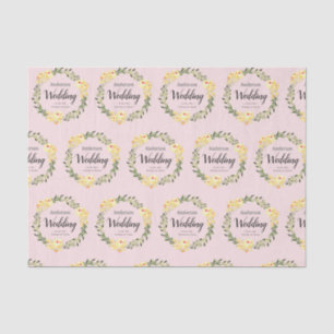 Yellow W/C Flowers Names & Date Blush Pink Wedding Tissue Paper
