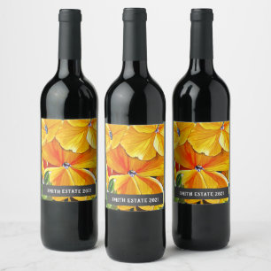 Yellow wallflower watercolor floral art wine label