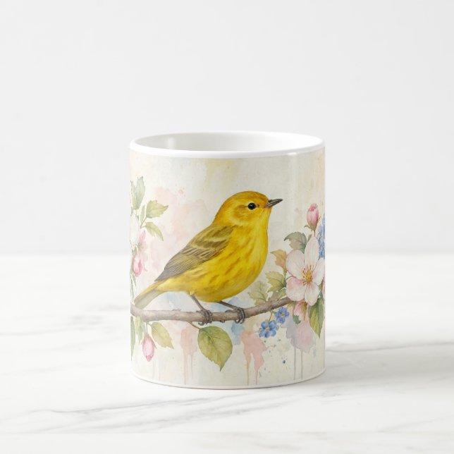 Yellow Warbler Blossom Botanical Art Coffee Mug (Center)