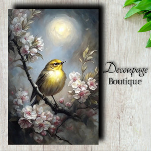 Yellow Warbler Cherry Blossom Moon Decoupage Tissue Paper