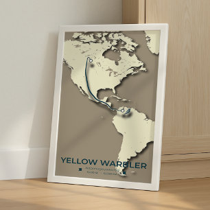 Yellow Warbler Migration Map – Minimalist Vintage  Poster