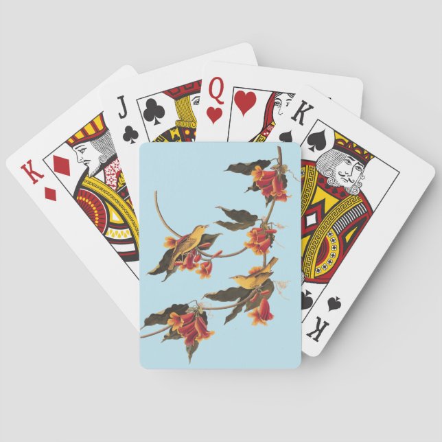 Yellow Warbler Songbirds on Flowering Crossvine Playing Cards (Back)