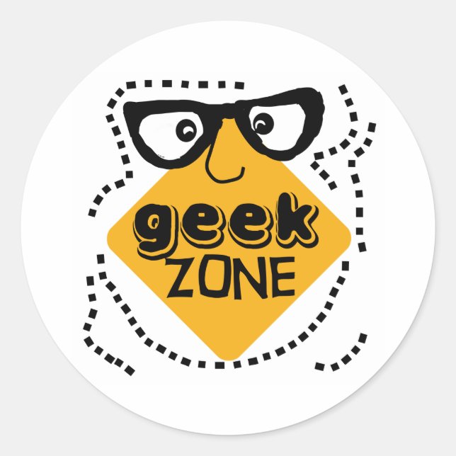 Yellow Warning Geek Zone Classic Round Sticker (Front)