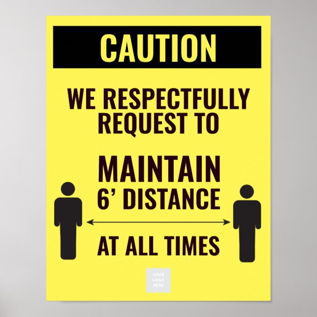 Yellow warning keep distance for companies poster (Front)