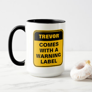 Yellow warning label road sign danger caution mug