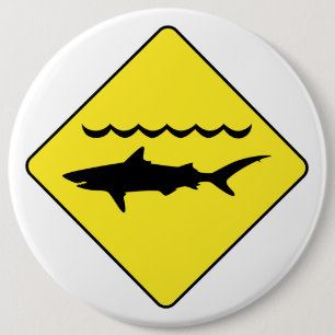 Yellow 'warning sharks' sign button