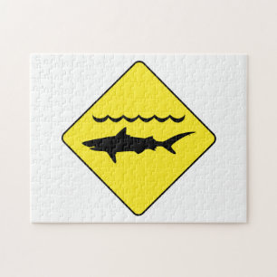 Yellow 'warning sharks' sign jigsaw puzzle