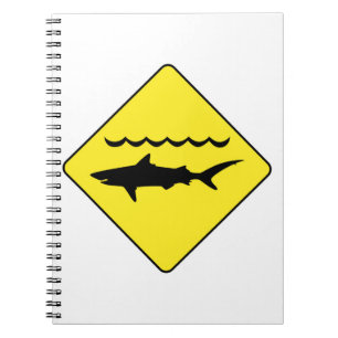 Yellow 'warning sharks' sign notebook
