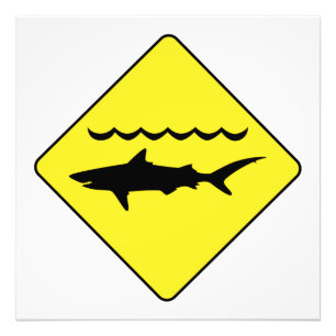 Yellow 'warning sharks' sign photo print