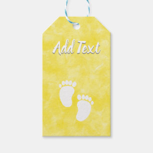 Yellow Watercolor Baby Shower Foot Print Gift Tags