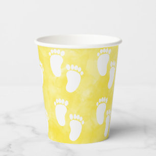Yellow Watercolor Baby Shower Footprint Pattern Paper Cups