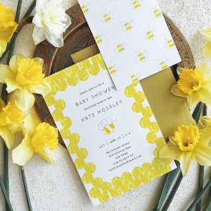 Yellow Watercolor Beehive Frame Baby Shower Invitation
