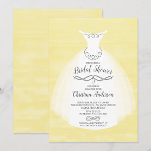 Yellow Watercolor Bride Gown Bridal Shower Invitation