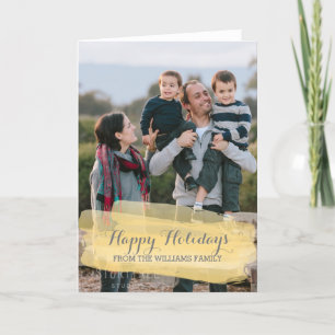 Yellow Watercolor Brushstroke Holiday Photo Card