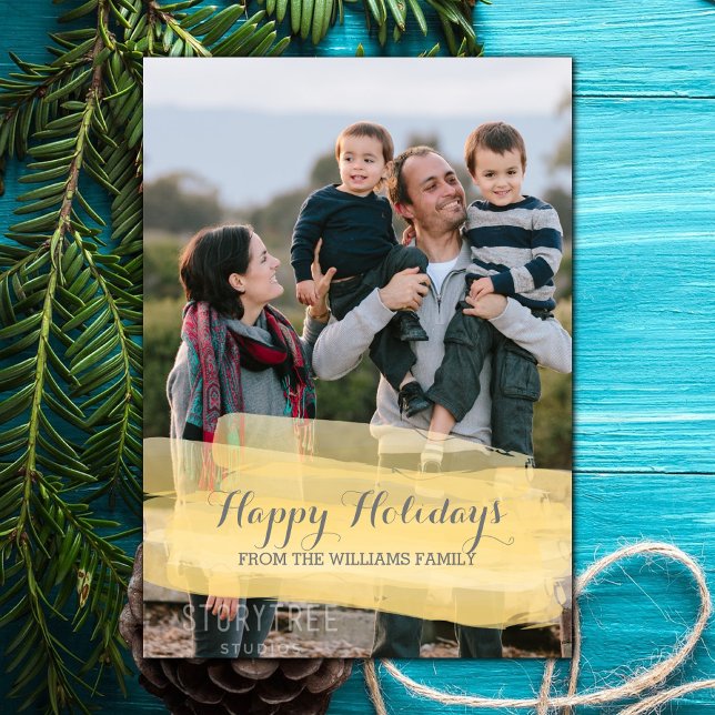 Yellow Watercolor Brushstroke Holiday Photo Card (Yellow Watercolor Brushstroke Holiday Photo Card)