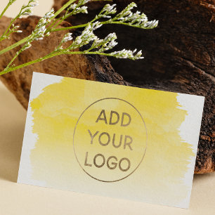 Yellow watercolor brushstroke upload your logo business card
