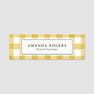 Yellow Watercolor Buffalo Plaid Flannel employee Name Tag