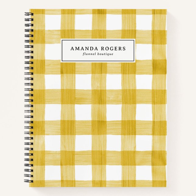 Yellow Watercolor Buffalo Plaid Personalised Notebook (Front)