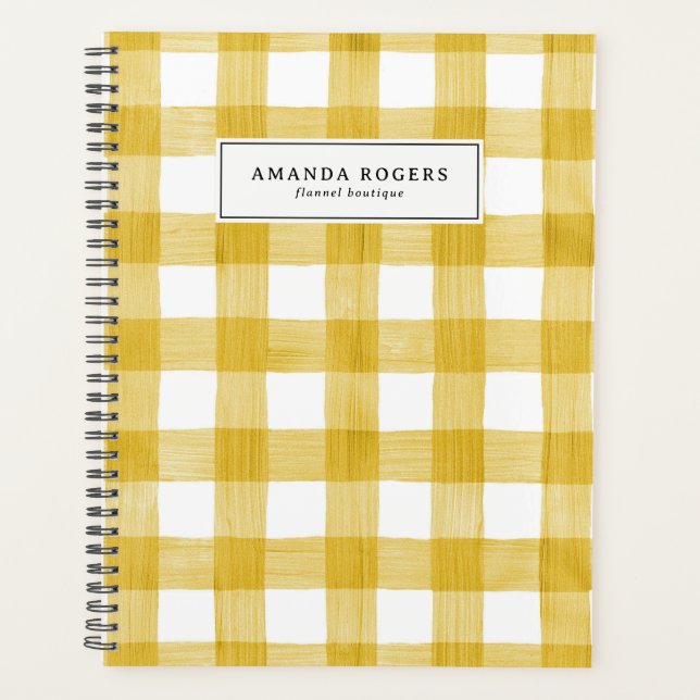 Yellow Watercolor Buffalo Plaid Personalised Planner (Front)