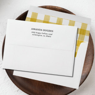 Yellow Watercolor Buffalo Plaid RETURN ADDRESS Envelope