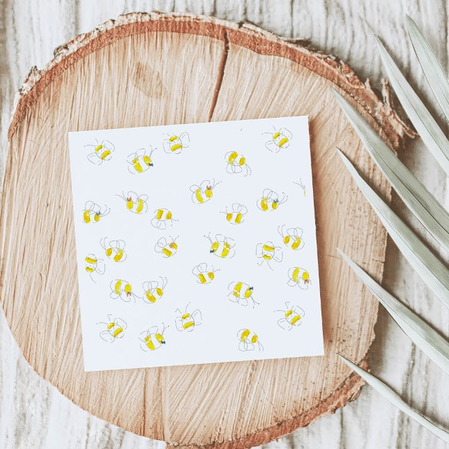 Yellow Watercolor Bumble Bee Pattern Baby Shower Napkin (Yellow watercolor buzzing bees  baby shower napkins.)