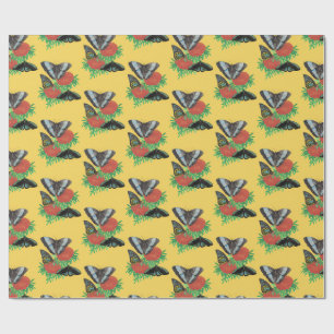 Yellow Watercolor Butterfly Tropical Floral Patter Wrapping Paper