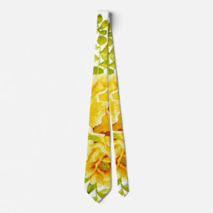 Yellow watercolor cactus flowers, succulent tie