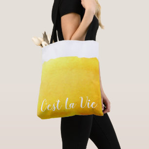 Yellow watercolor C'est La Vie French quote chic Tote Bag