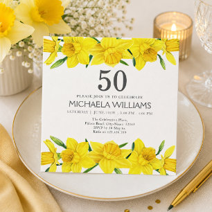 Yellow Watercolor Daffodil 50th Birthday Party  Invitation