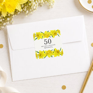 Yellow Watercolor Daffodil 50th Birthday Party Square Sticker