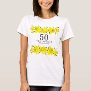 Yellow Watercolor Daffodil 50th Birthday Party T-Shirt
